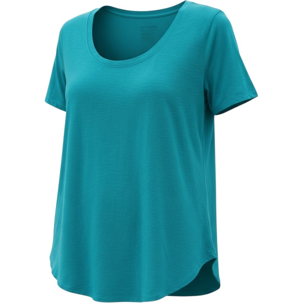 Eileen Fisher Teal Blue Organic Cotton Slub Scoop Neck T-Shirt S Lagenlook Soft
